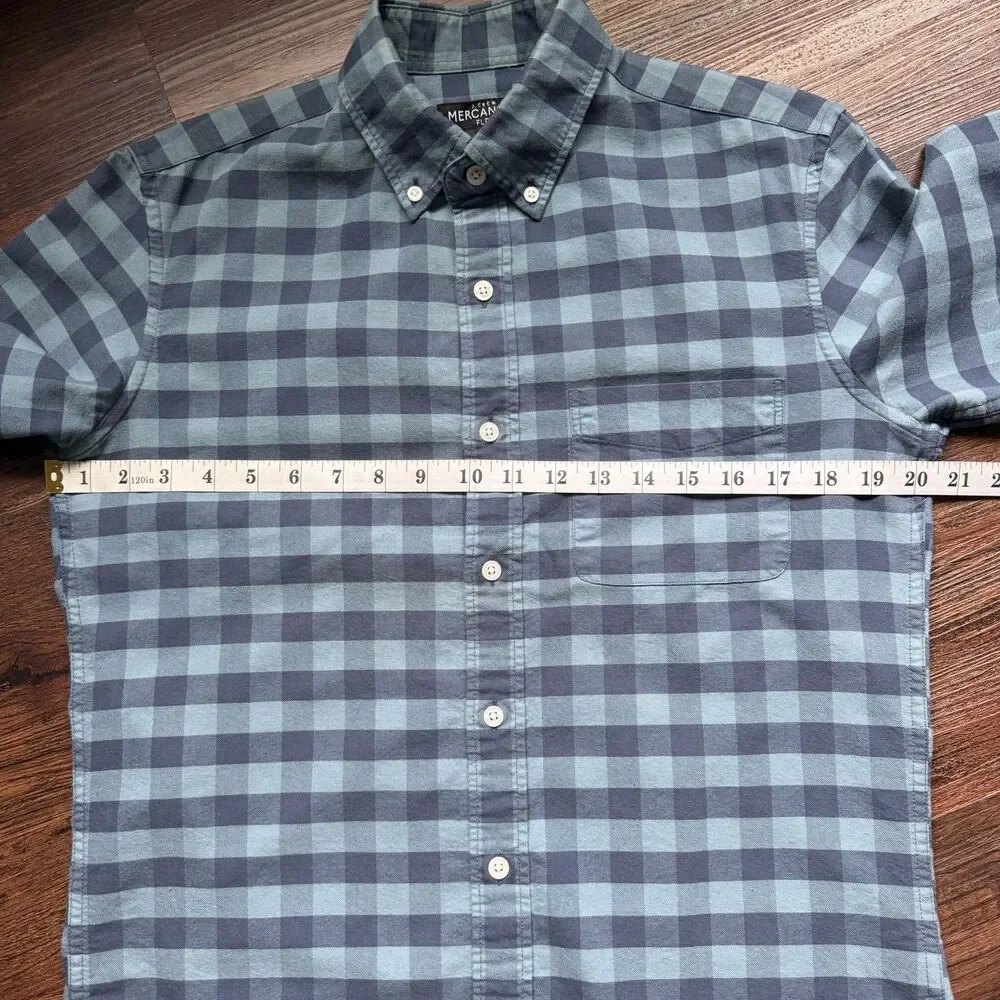 J Crew Mens S Mercantile Flex Blue Plaid Button Up Collared Shirt Long Sleeve